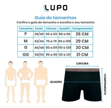 Kit com 10 Cuecas Boxer Lupo Preta. (Adulto)